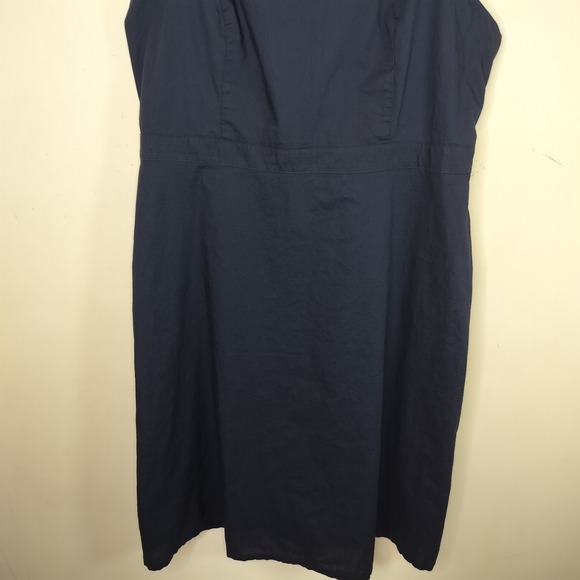 Banana Republic Organic Cotton Dress Navy Fit Flare Smocked - Picture 3 of 9
